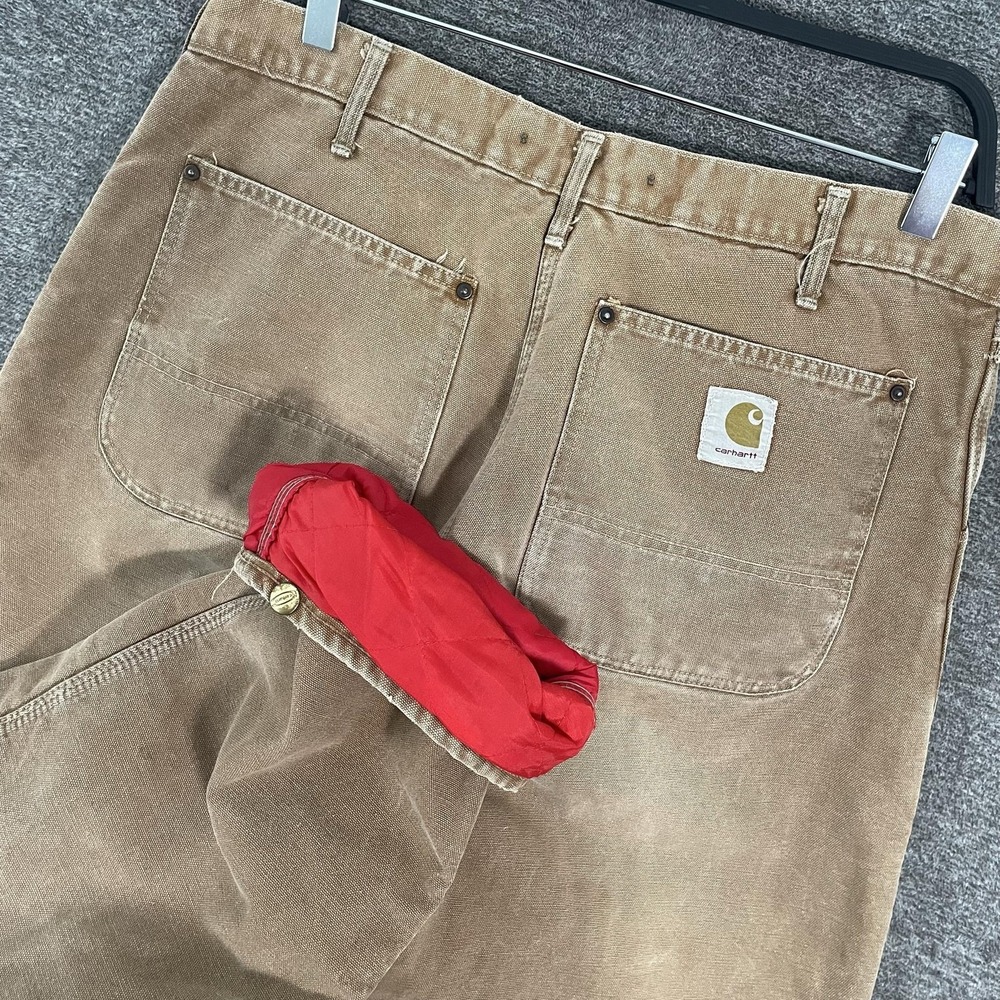 Carhartt Pants Mens 34x29 Brown Duck Canvas Insulated Quilt Lined Snow Workwear